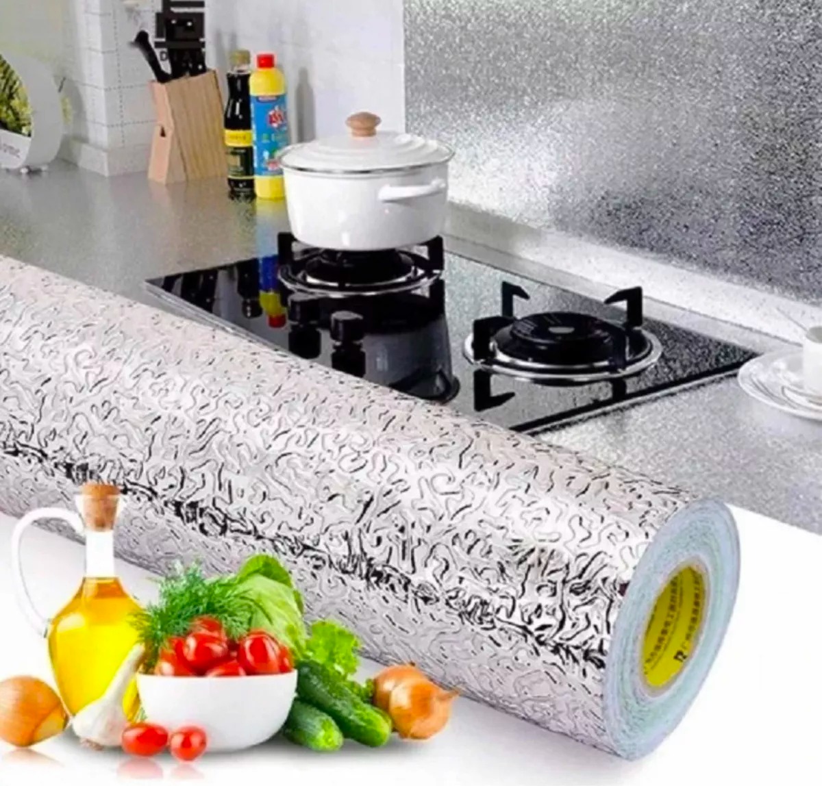 Papel Aluminio Autoadhesivo Para Cocina Plateado Muebles