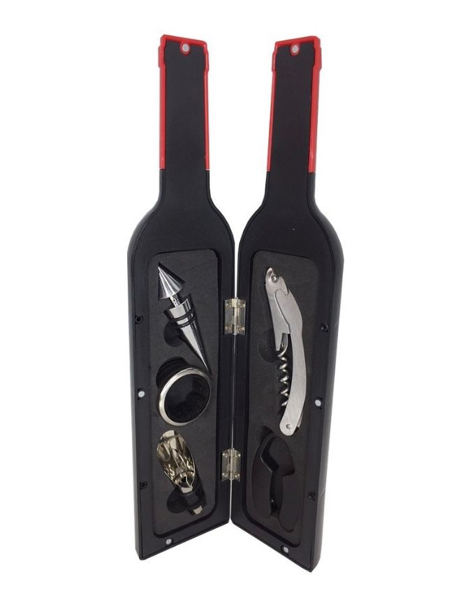 Set Kit 5 Pcs Saca Corcho Descorchador Estuche Botella Vino