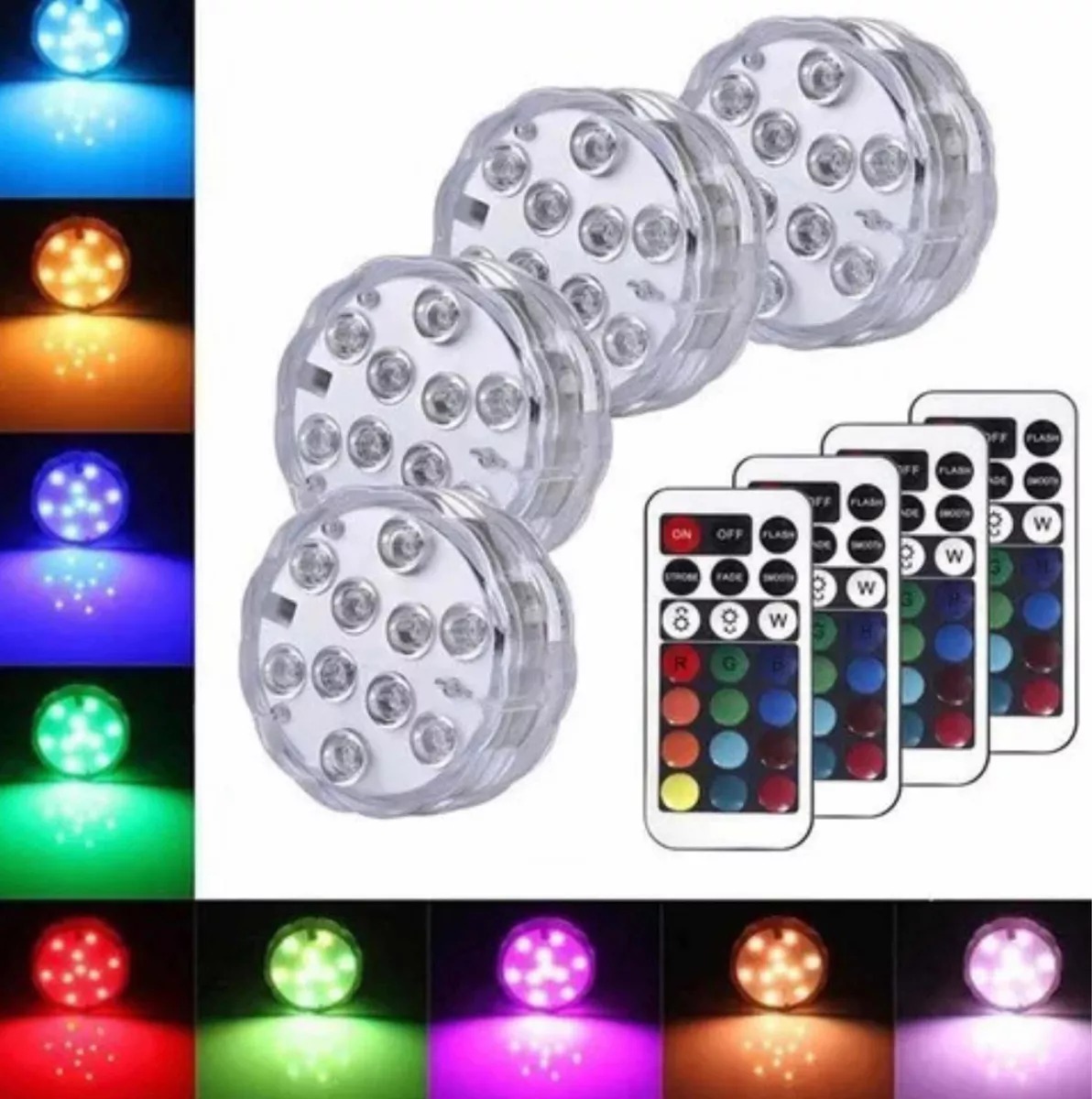 4 Pack Luces Led Piscina Sumergibles 13 Led Control Remoto