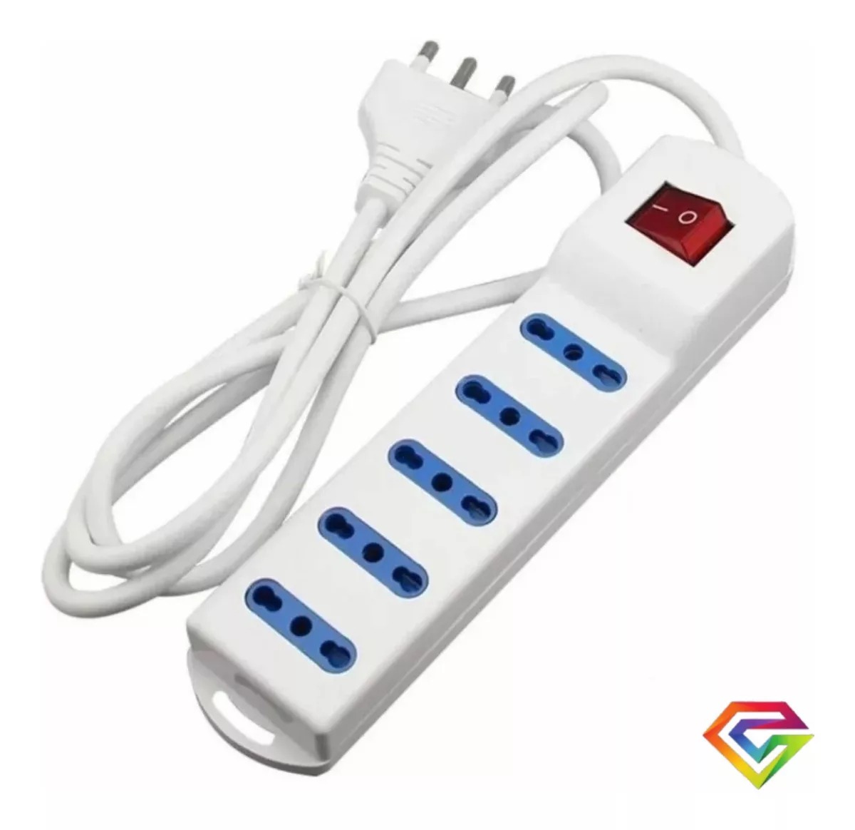 Alargador Eléctrico 5 Mts 5 Boca Blanca Con Switch.