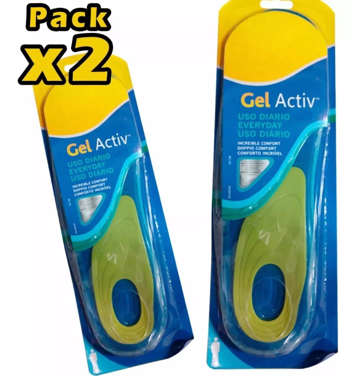 Pack X2 Plantilla Gel Activo Confort Mujer Hombre Uso Diario