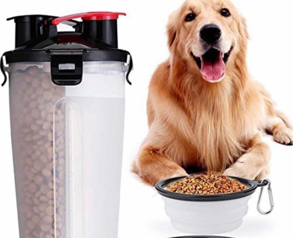 Botella 2 En 1 Para Comida Y Agua Perros Mascota + Plato