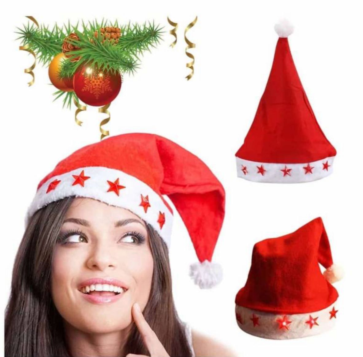 Pack X2 Gorros De Navidad Con Luces Viejo Pascuero Fiestas