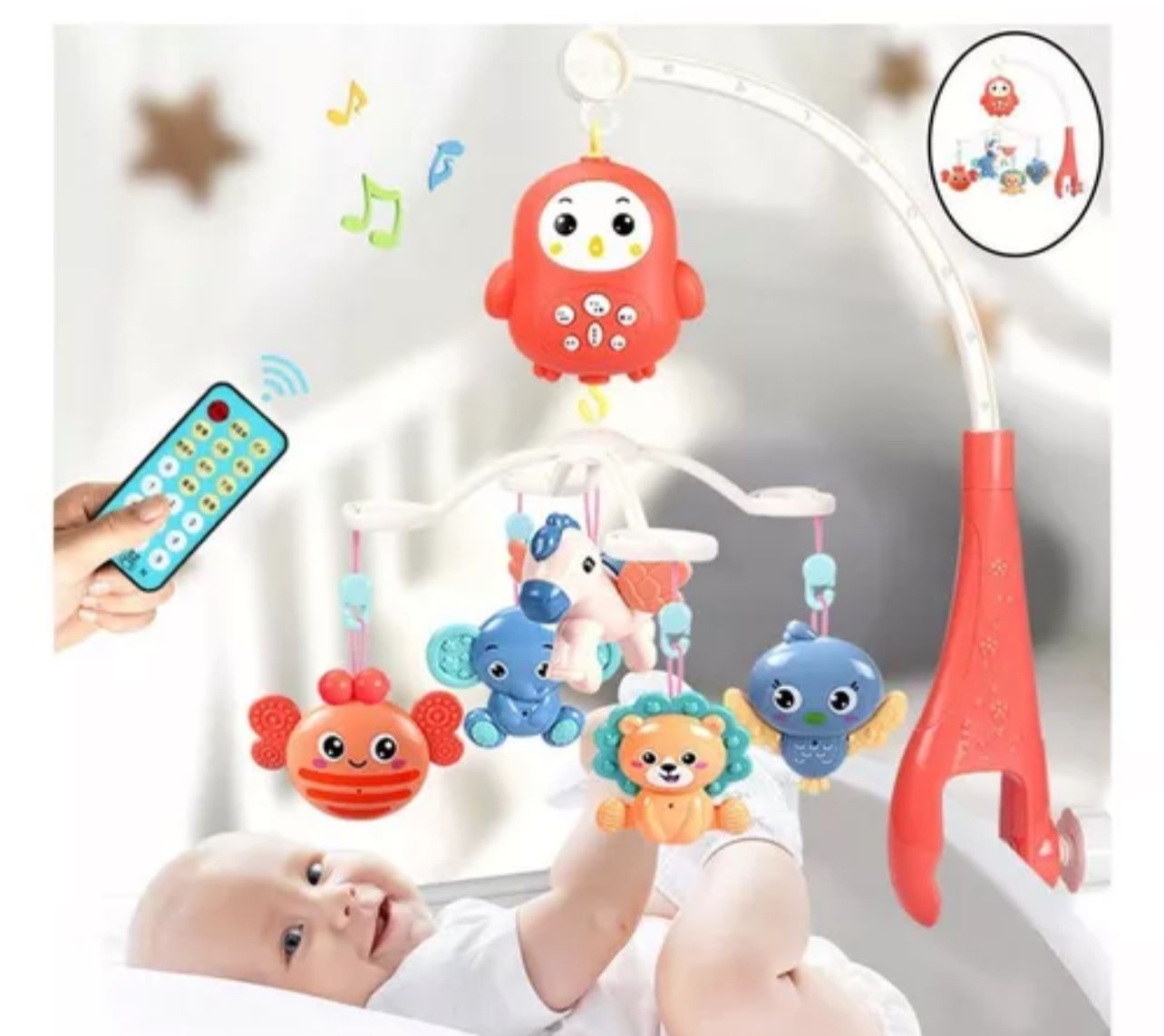 Móvil Para Cuna Giratorio Bebe Con Luz Y Música Happy Bed