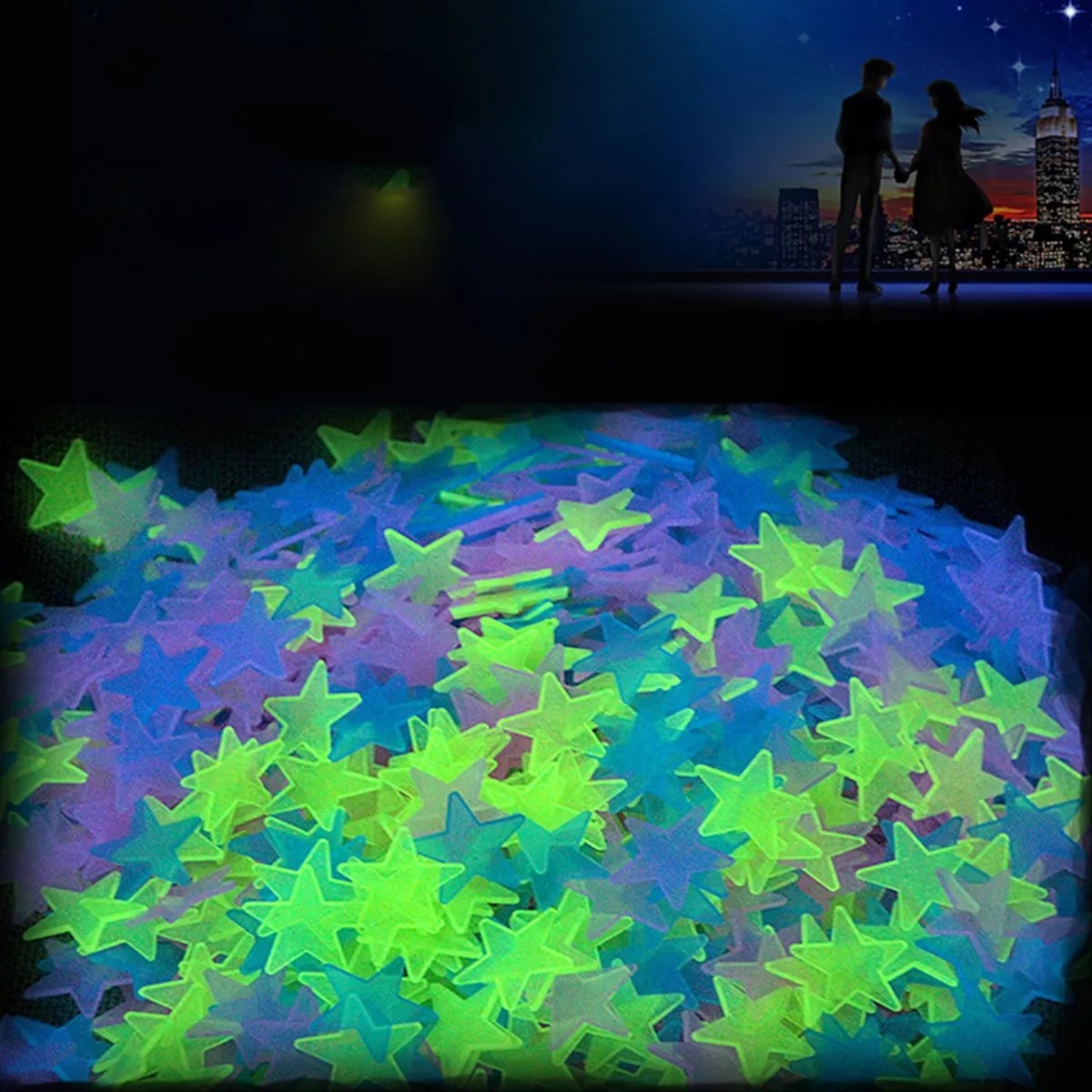 Pegatina Fluorescente De Pared Con Estrellas En 3d Que Brill