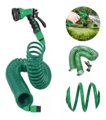 Manguera Espiral Expandible Hogar Casa Jardin 15 Mts Color Verde