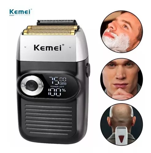 Maquina Kemei Afeitadora Shaver Barba Recargable Doble Banda Color 2026 Negro