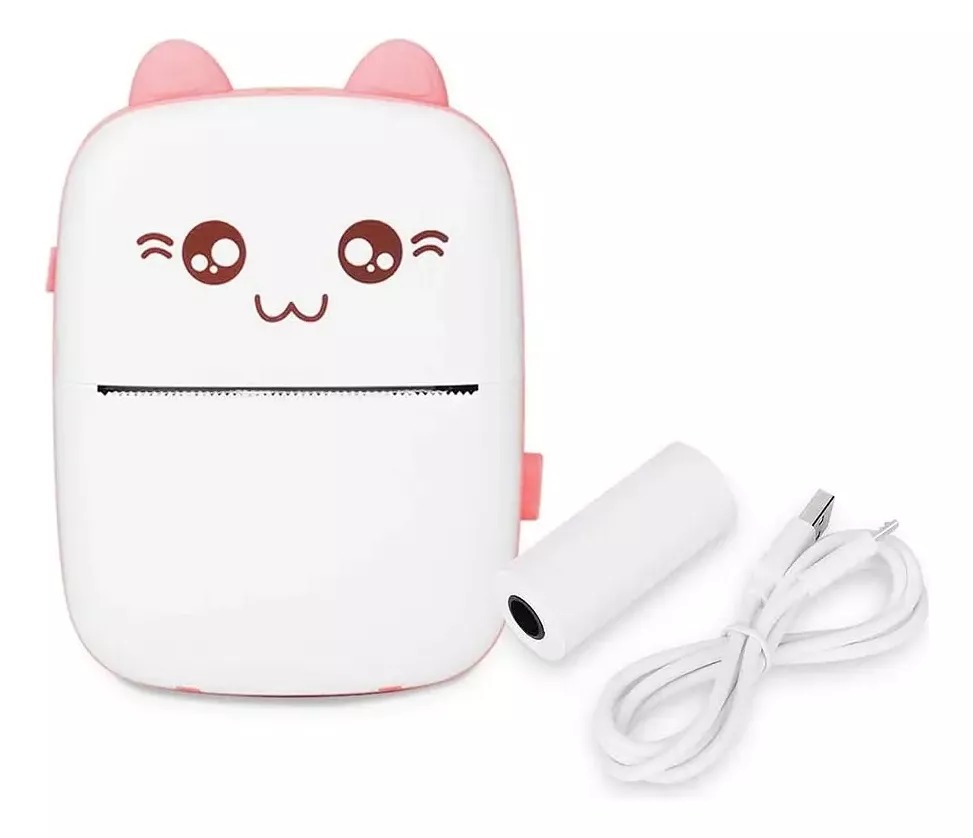 Mini Impresora Térmica Portátil Bluetooth Gatito + 1 Rollo