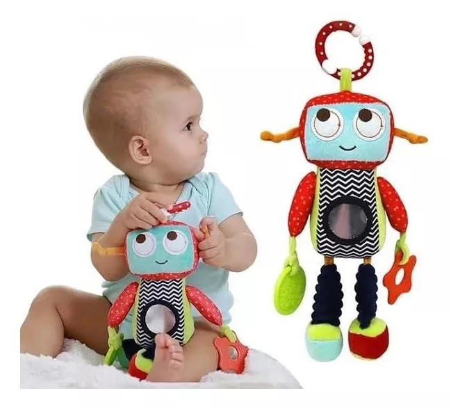 Sonajero Sensorial Peluche Robot Para Bebe