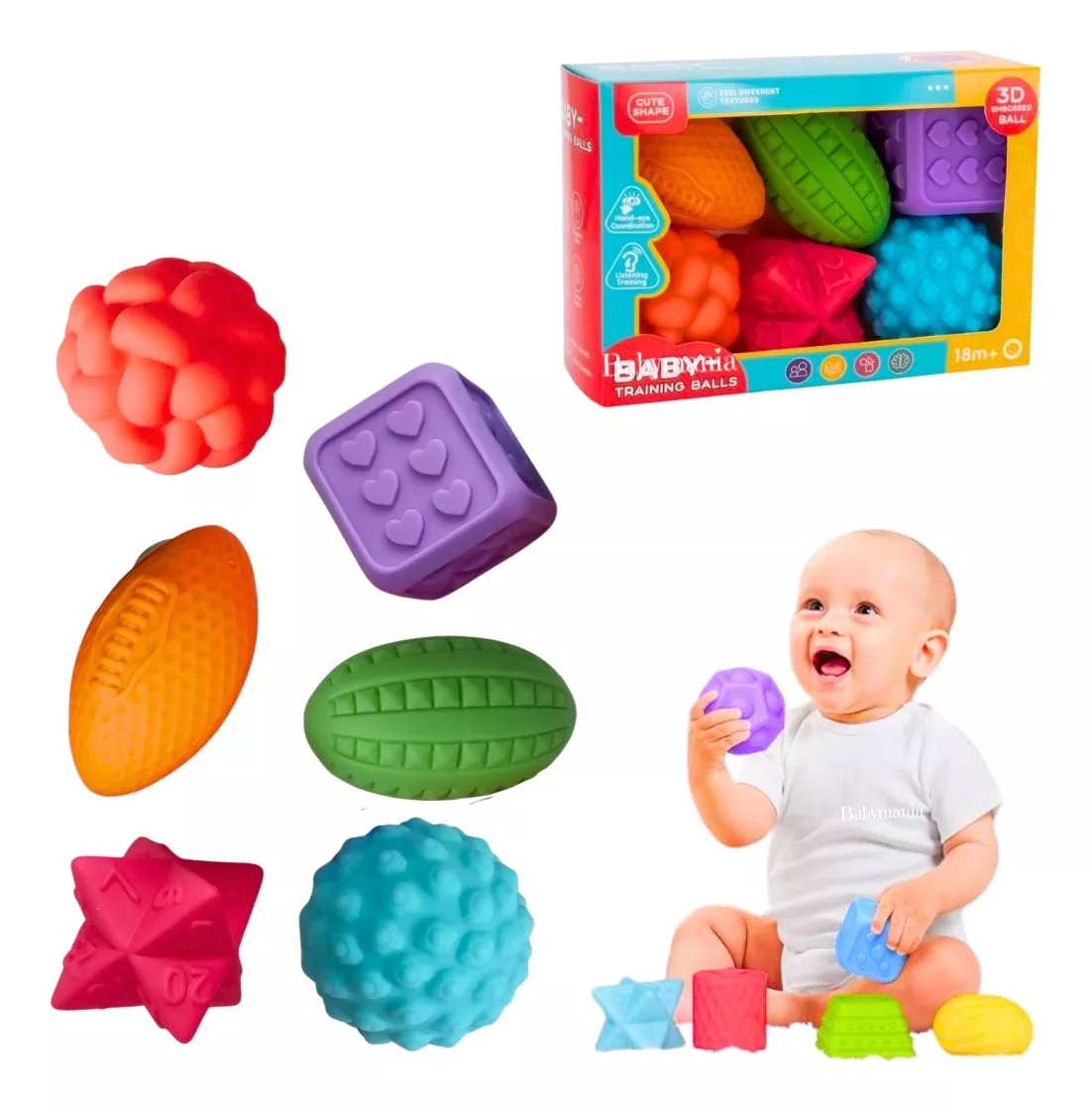 Soft Balls 6 Pelotas Sensoriales Texturizadas Para Bebes 3d