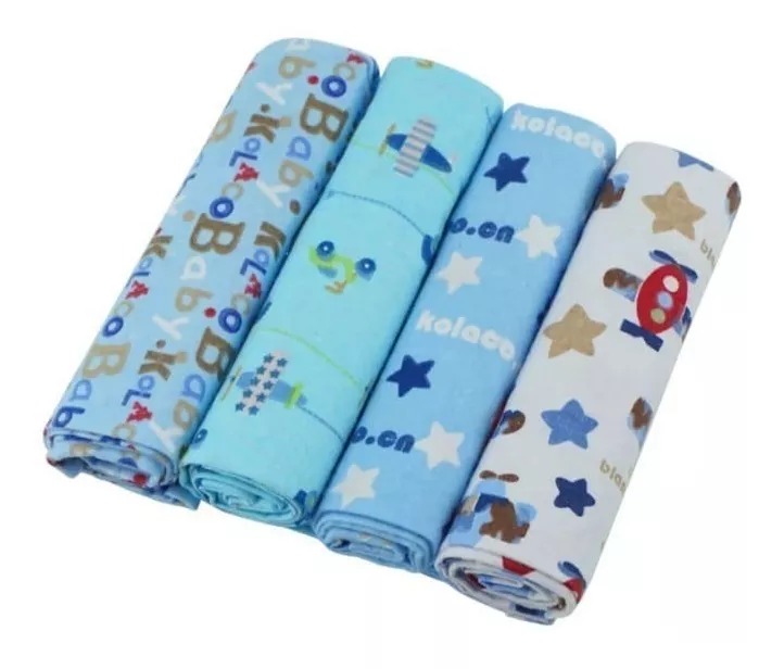 Set 4 Mantas Franela Tutos Bebe Pañales Tela Estampados Bebé