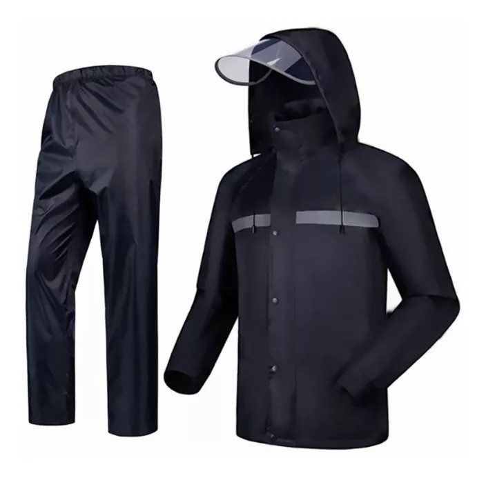 Impermeable Motociclista Negro Reflejantes,traje De Agua