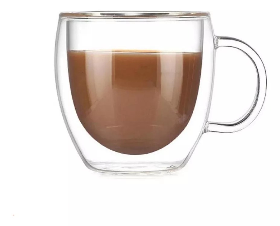 Vaso Cafe Vidrio Doble Pared Termica Mug Tapa Antiderrame