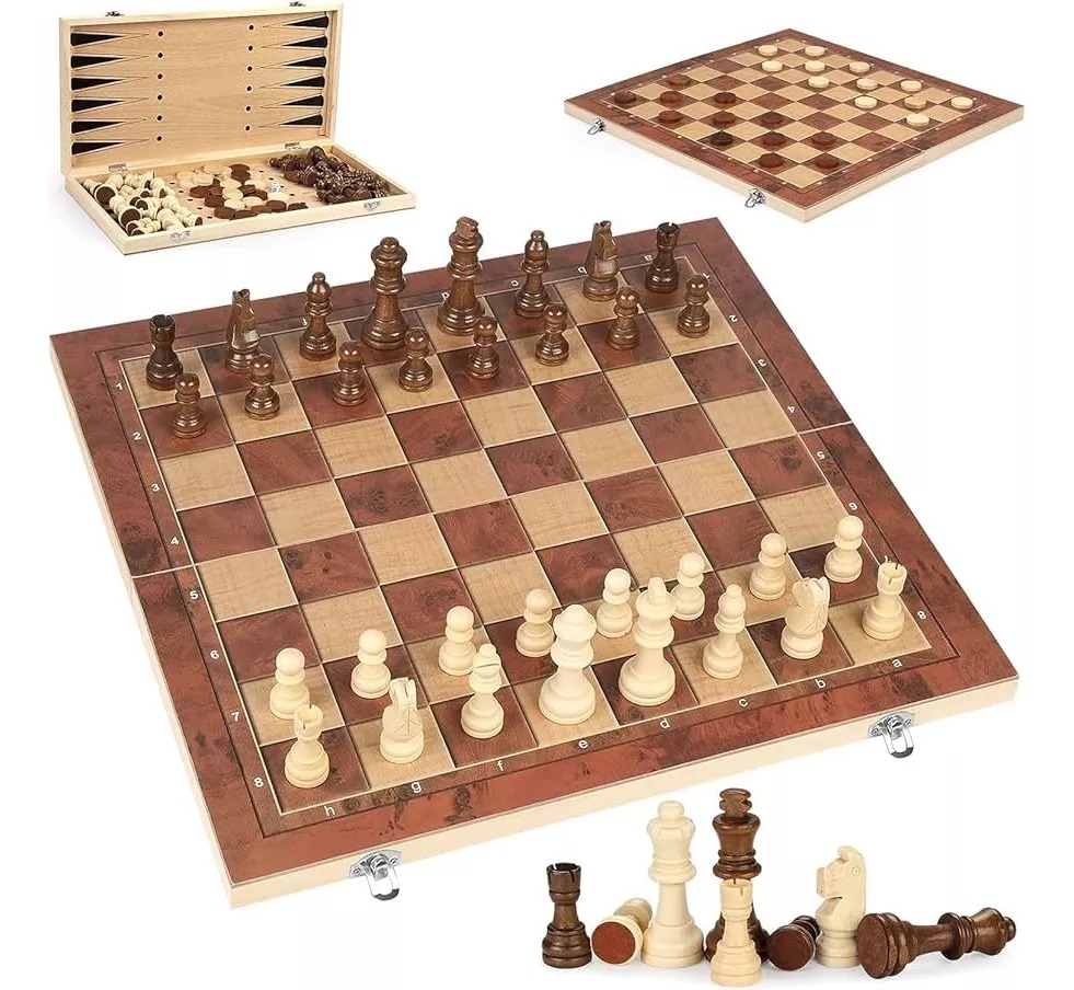 Ajedrez Madera 40x40 3 Juegos En 1 Ajedrez Grande