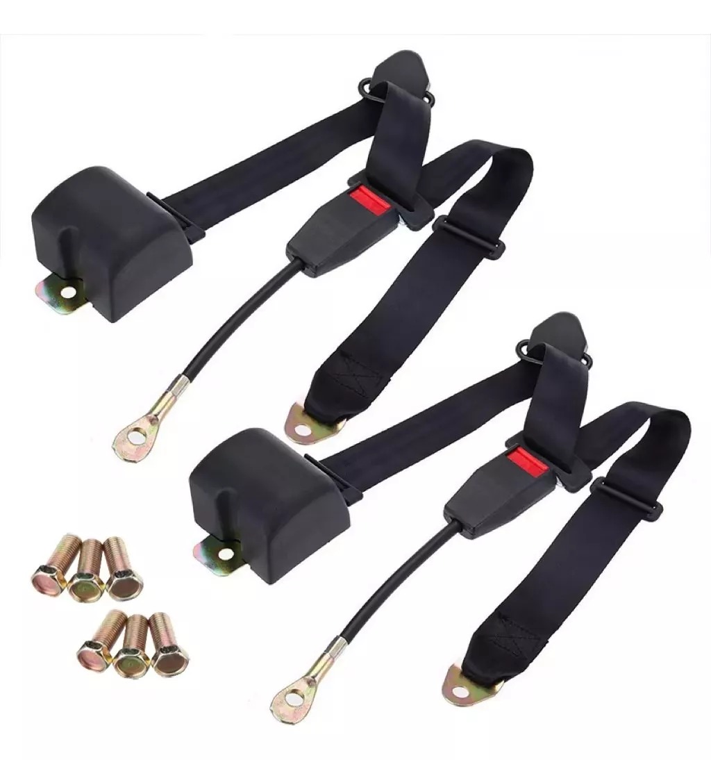 Par Cinturones Seguridad Universal 3 Puntos Negro Retractil