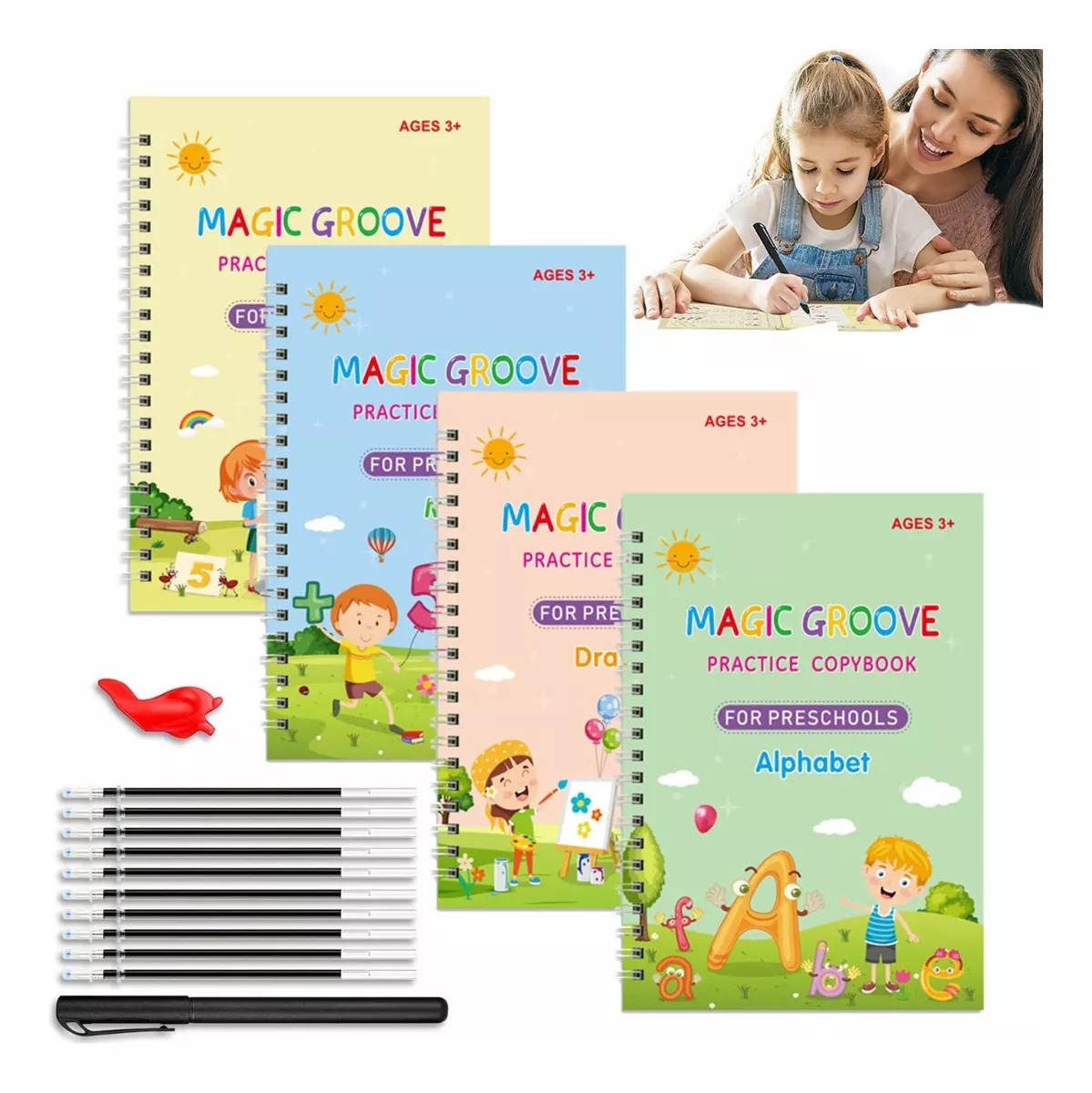 Set 4 Cuadernos Magicos Caligrafia Aprendizaje Reutilzable