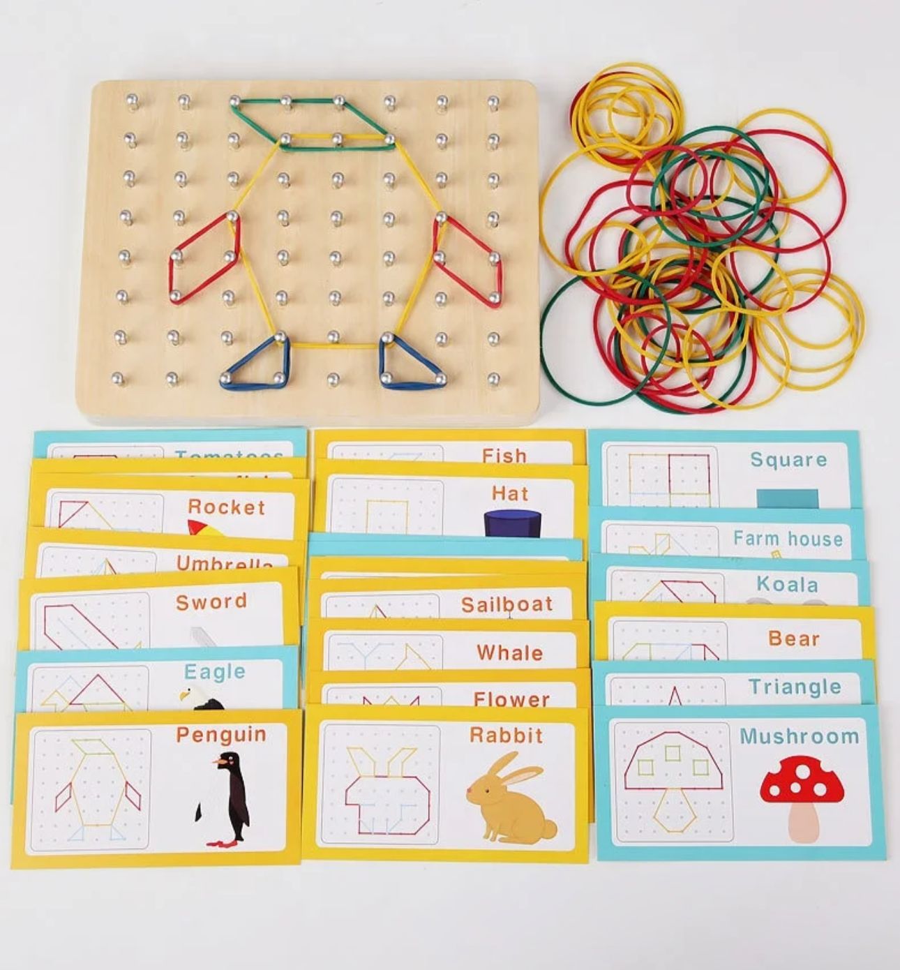 Juguetes De Madera Con Geoplanos Con Tarjetas De Patrones