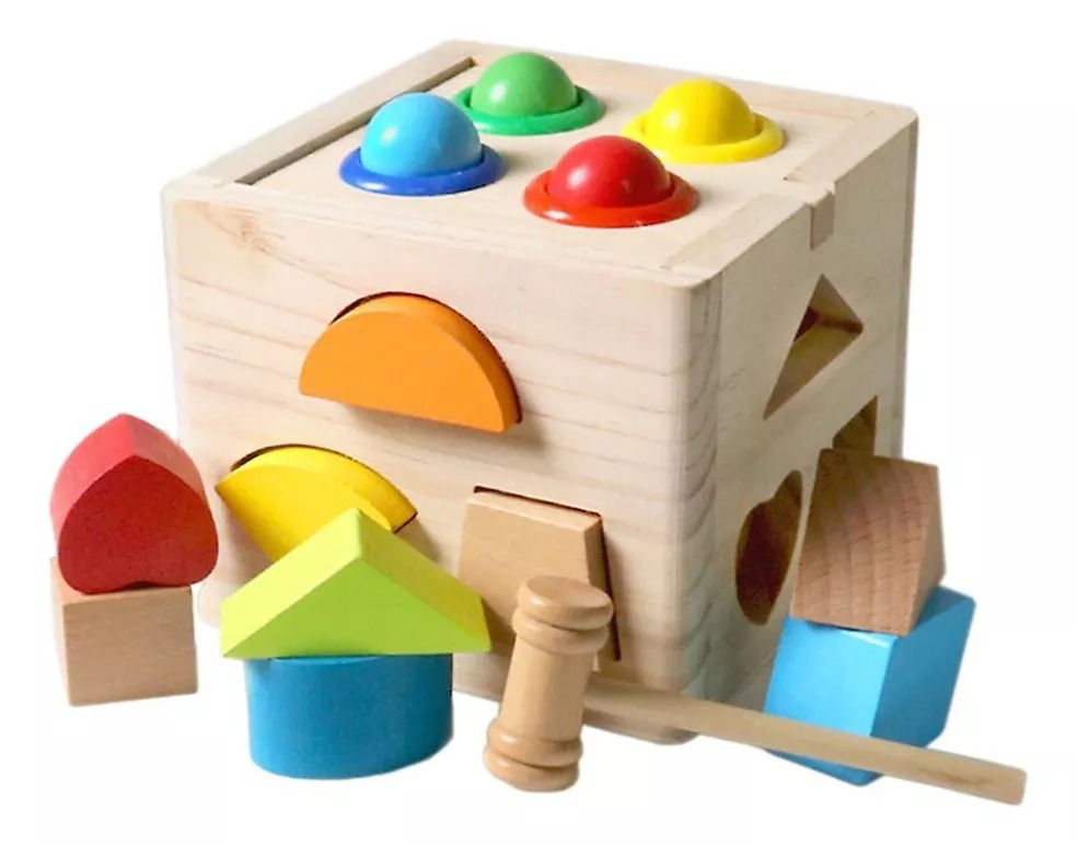 Cubo Didáctico Multi Encaje Para Martillar Juguete De Madera
