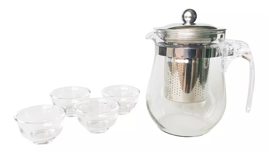 Tetera Infusora 500ml Vintage Vidrio Templado + 4 Tacitas