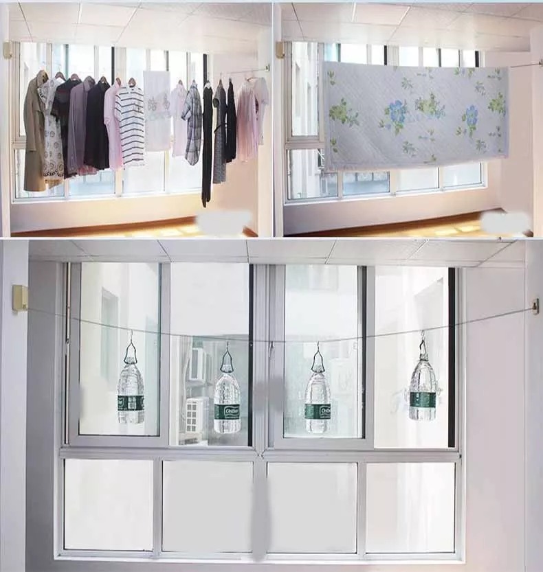 Tendedero Retractil Colgador Ropa Pared Doble Linea Cuerda