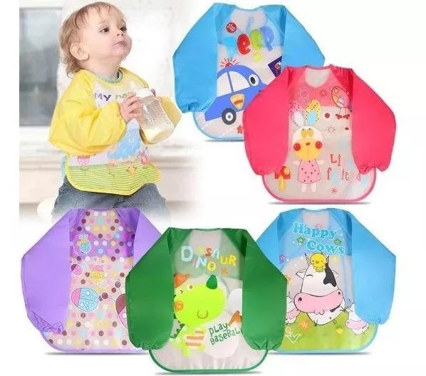 Delantal O Baberos Mangas Largas Impermeable Bebés Y Niños