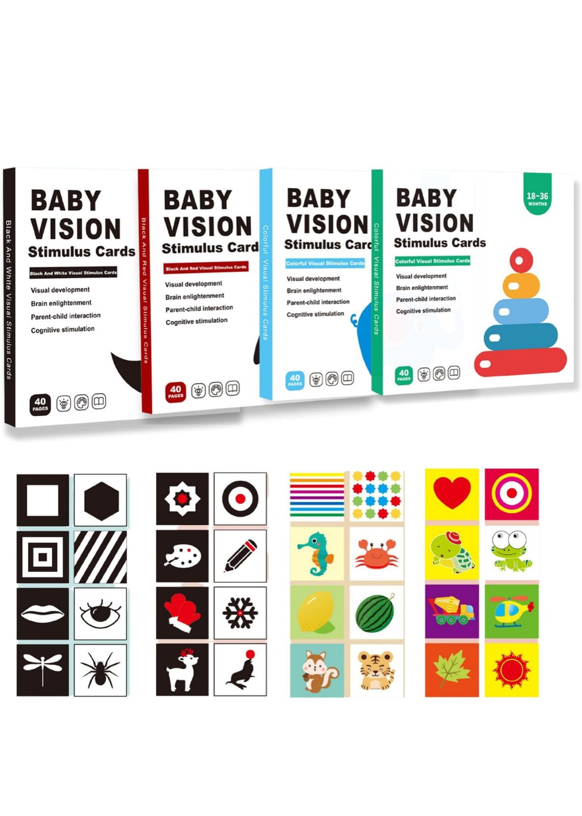 Set Tarjetas De Estimulación Visual Para Bebés 0-36 Meses