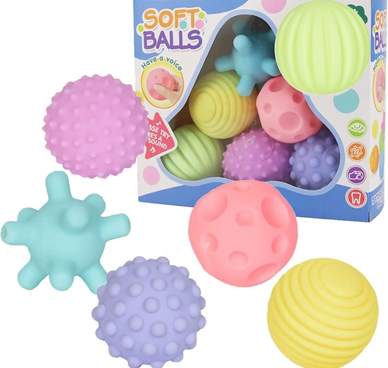 Set 6 Pelotas Texturizadas Soft Ball Juguetes Para Bebes