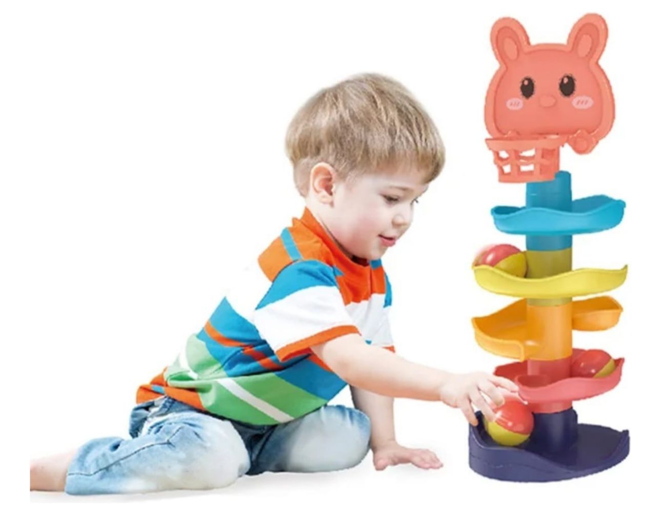 Juego Didáctico Bebe Torre Tobogán Mono Lanza Pelotas Gato