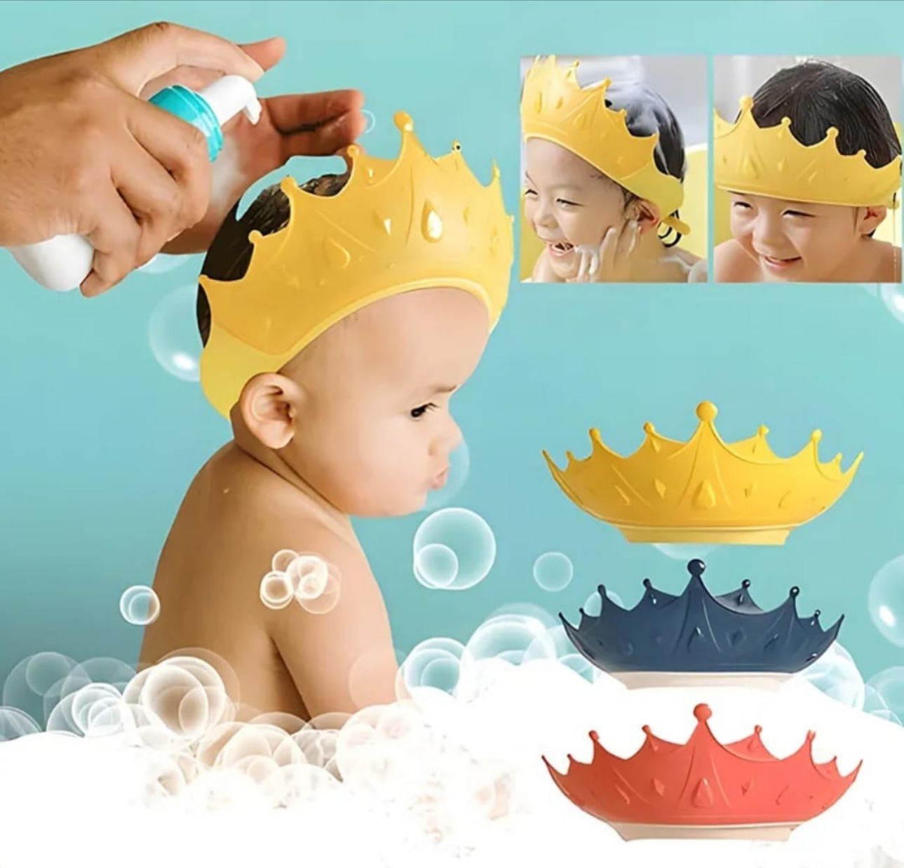 Gorro De Baño Visera Ducha Silicona Diseño Corona Ajustable