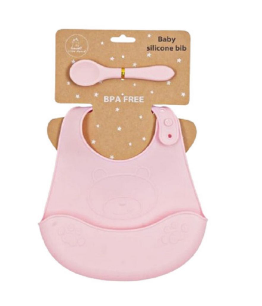 Babero De Silicona Ajustable Con Cuchara Bebés