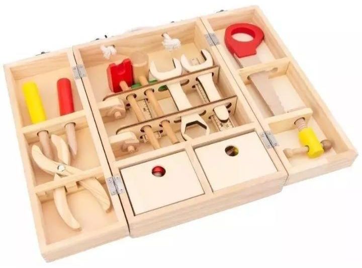Juguete Caja De Herramientas De Madera Para Niños.