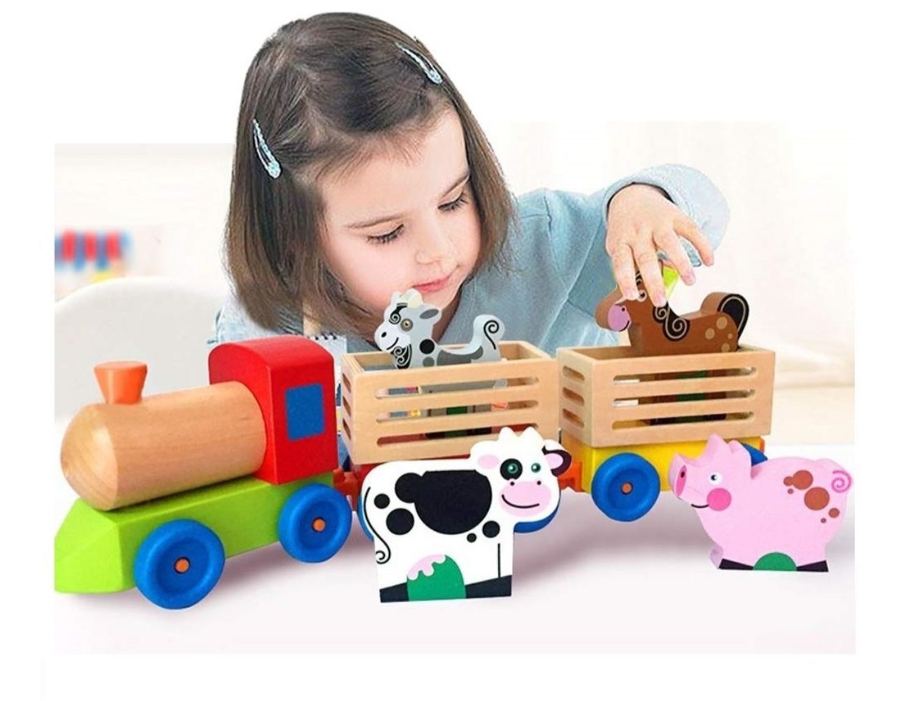 Tren Juguete De Madera Didactico Granja Y Animales