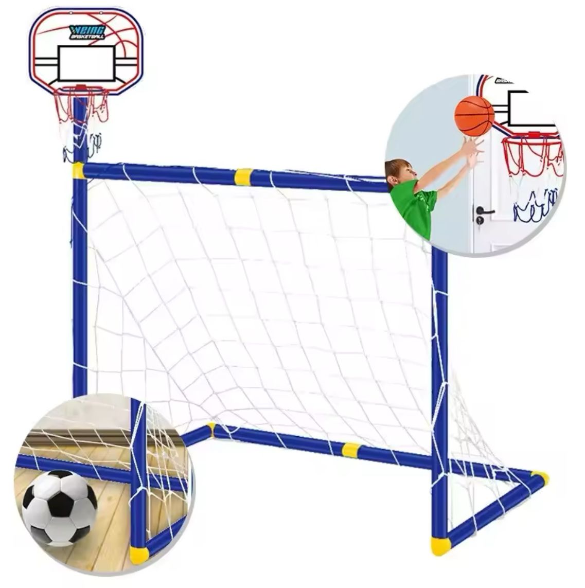 Juego De Fútbol Y Baloncesto Infantil 2x1 Portería Canasta