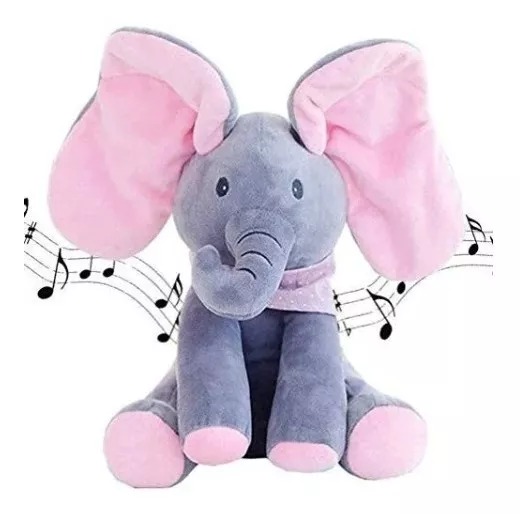 Elefante De Apego Musical Peek A Boo Mueve Las Orejas Color Rosado