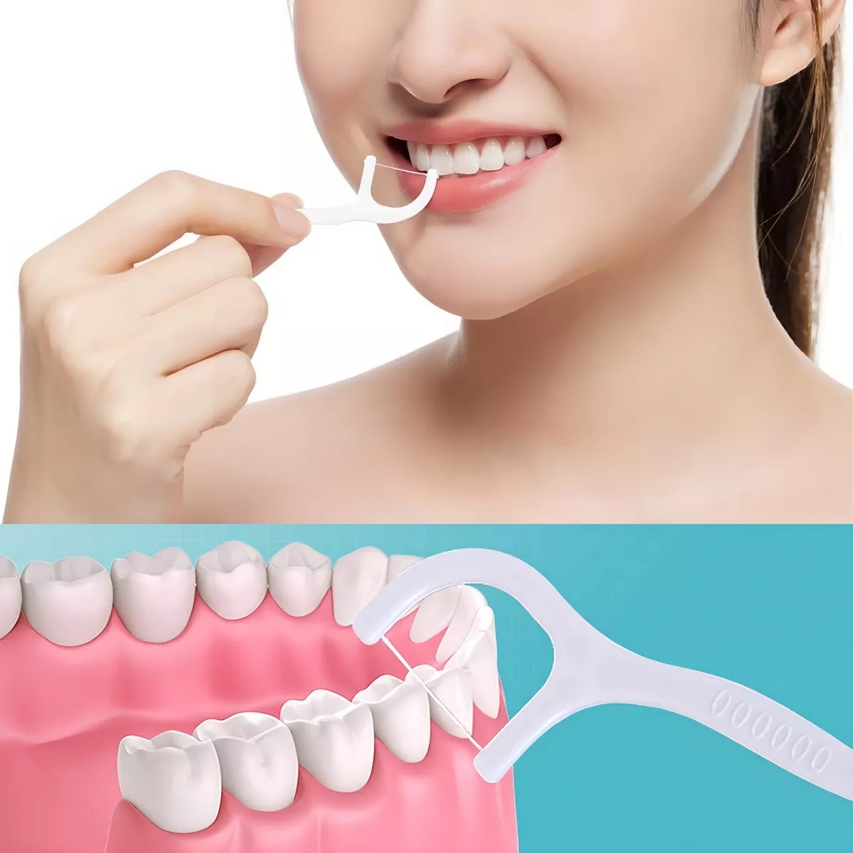Palillo Hilo Seda Dental Flosser Limpieza Interdental 50 Pcs