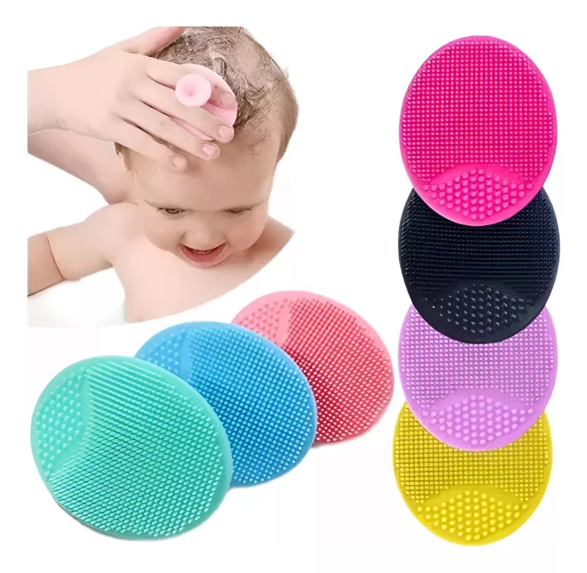 Kit X3 Cepillo De Silicona Para Bebé Ducha Baño Masajes