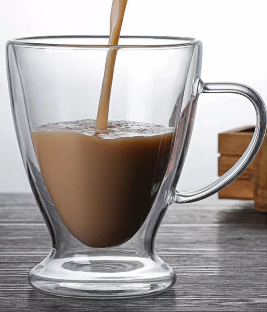 Pack 2 Tazas Doble Pared Vidrio 320ml Cafe Te Capuccino