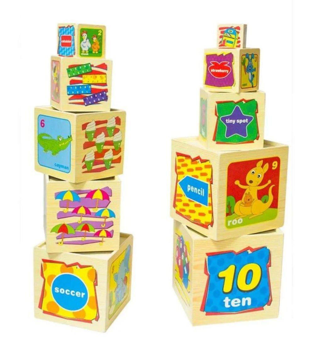 Juego Cubos De Encaje Madera Torre 10 Cubos Para Bebes Niños