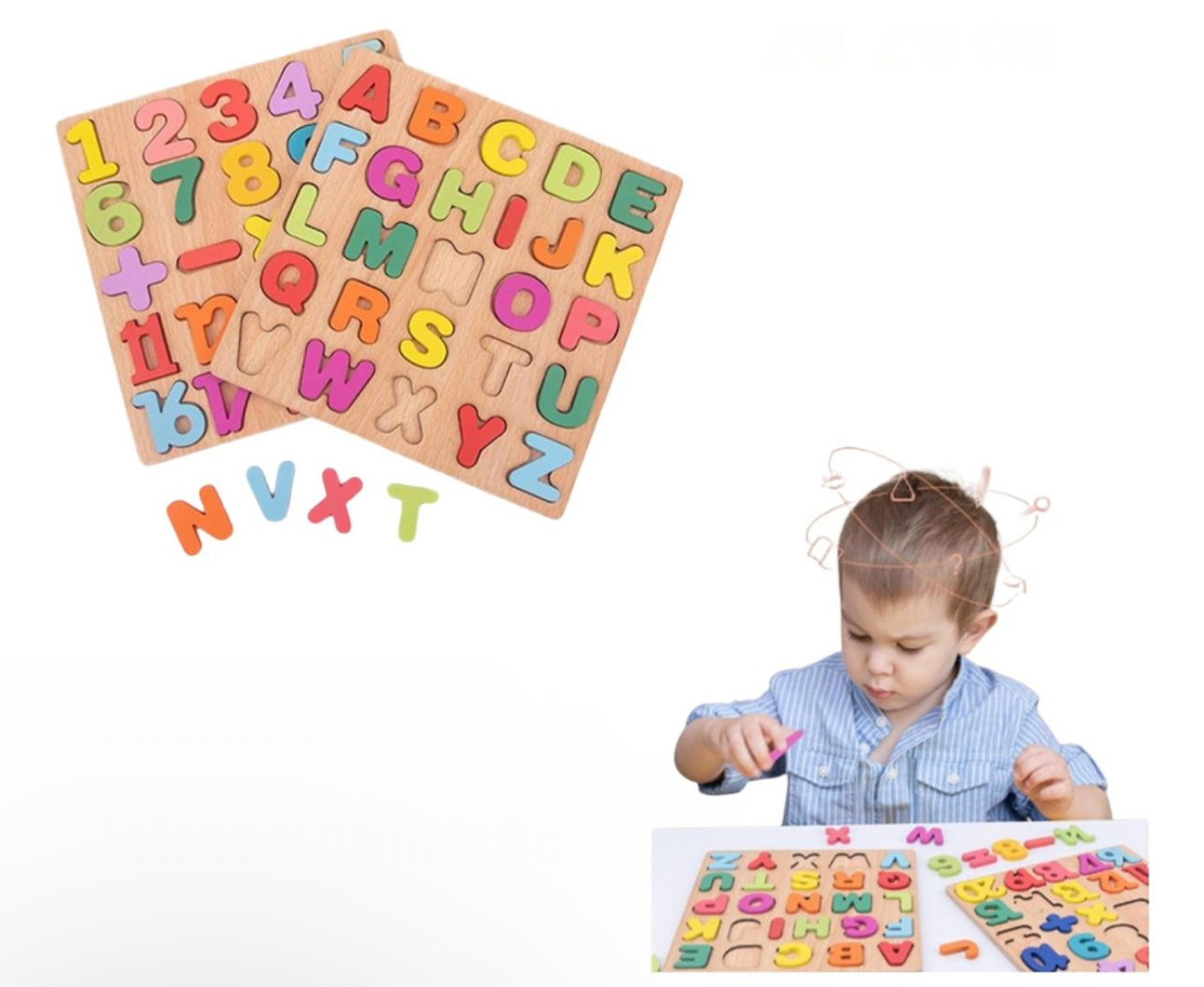 Pack Letras Y Números Madera Encaje Juguete Juego Montessori