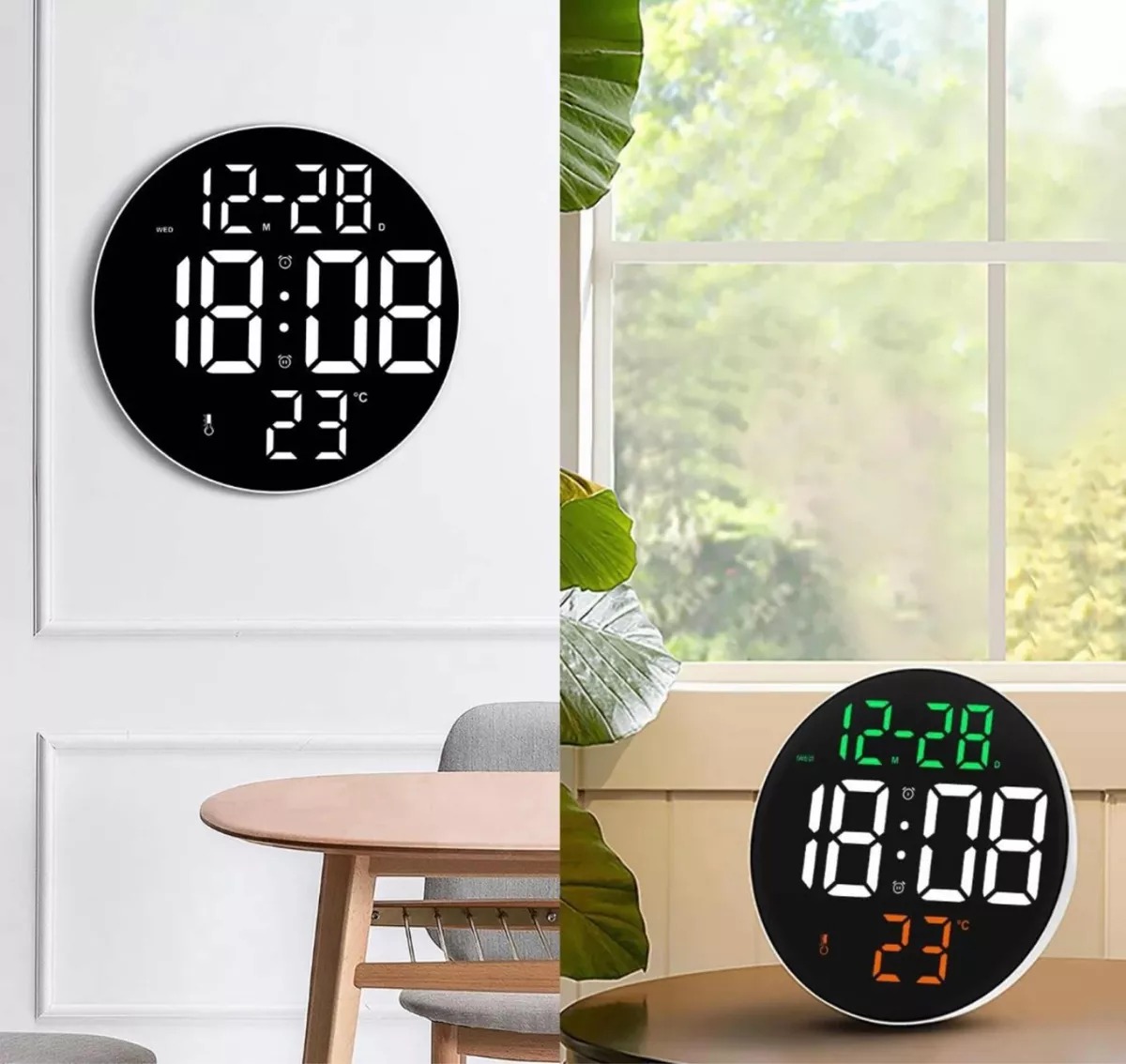Reloj De Pared Digital Decorativoled Pantalla Grande Redondo