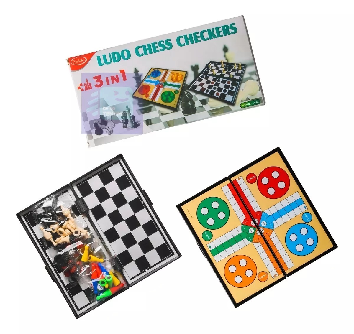 Juego De Mesa 3 en 1 Magnético Ludo Damas Ajedrez