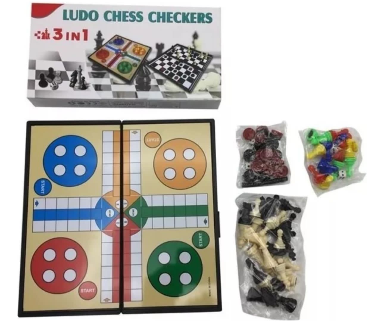 Juego De Mesa Magnetico 3 En 1 Ludo Damas Ajedrez 24cms