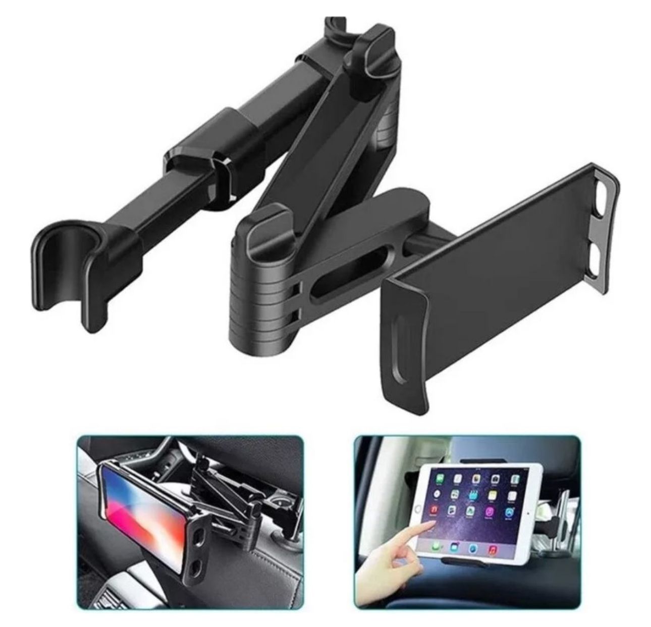 Soporte Tablet Celular Auto Asiento Trasero Extendible Negro