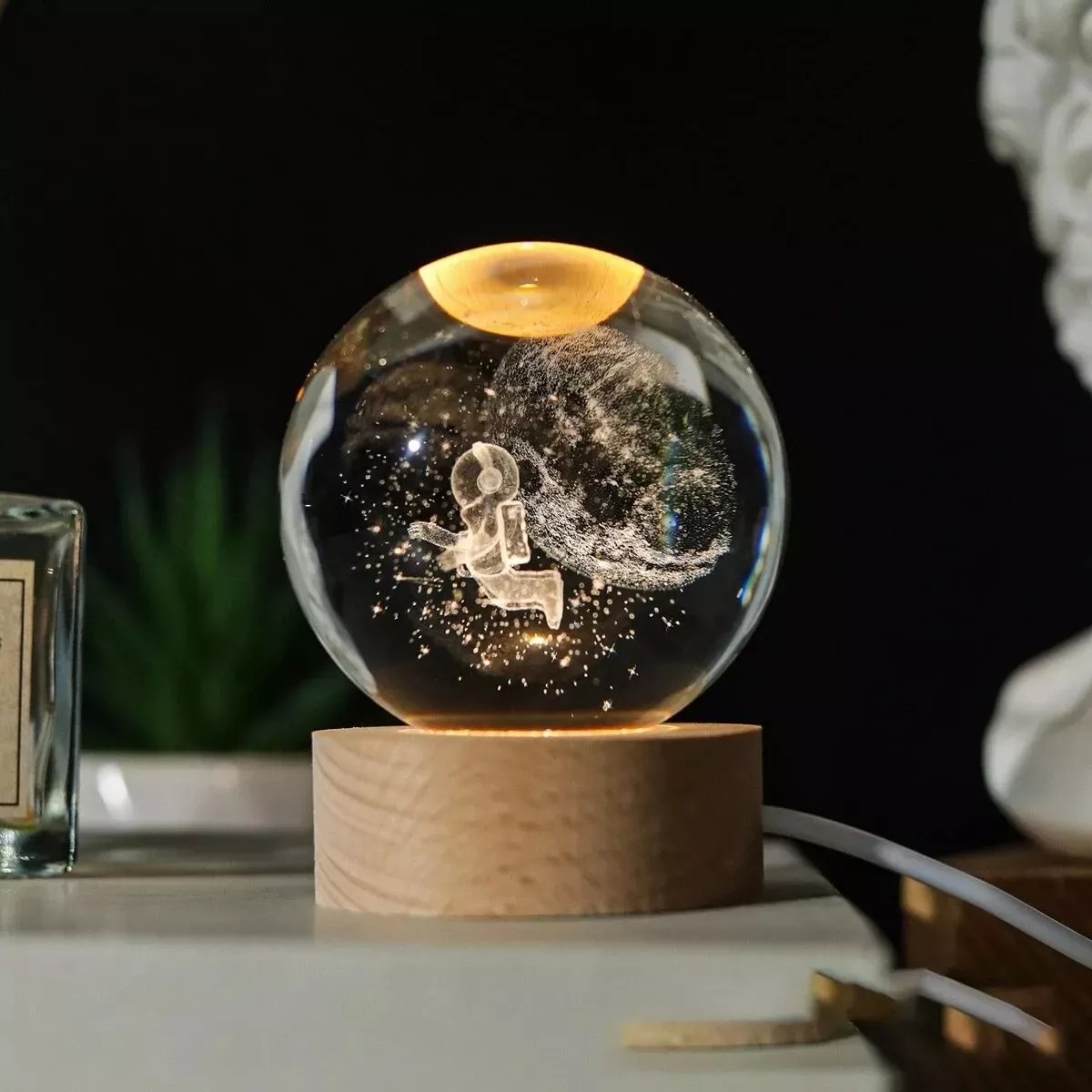 Lampara Esfera Cristal Astronauta Lunar Luz Calida 6cm