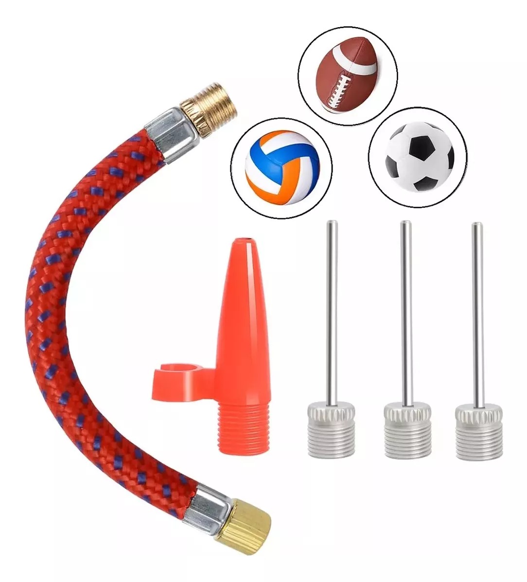 Kit De 5 Piezas Agujas De Inflar Balones Llanta Bicicletas Color Rojo