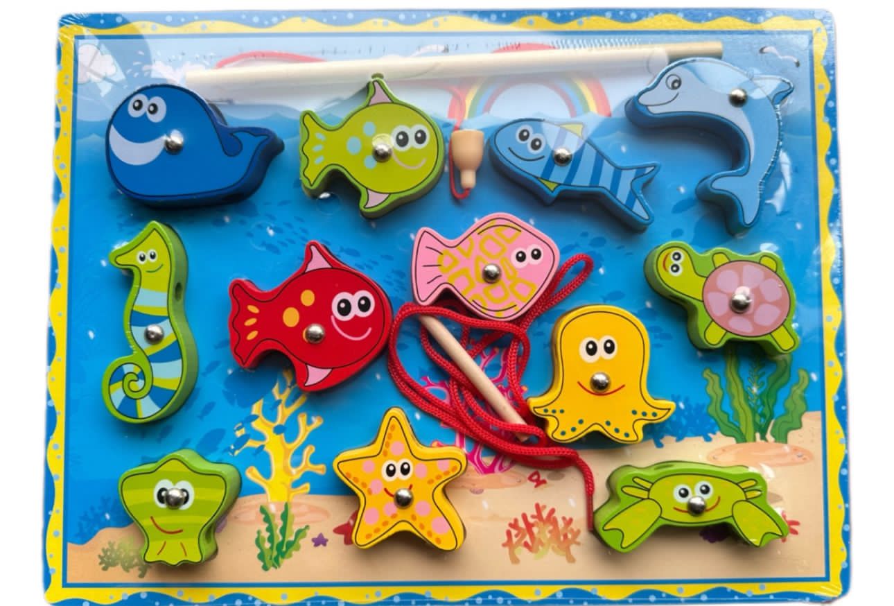 Juego Pesca Y Encaje Magnético Madera Puzzle Iman Didáctico