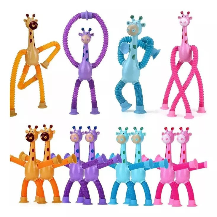 Set De 12 Jirafas Tubo Extensible Ventosa Juguete Sensorial