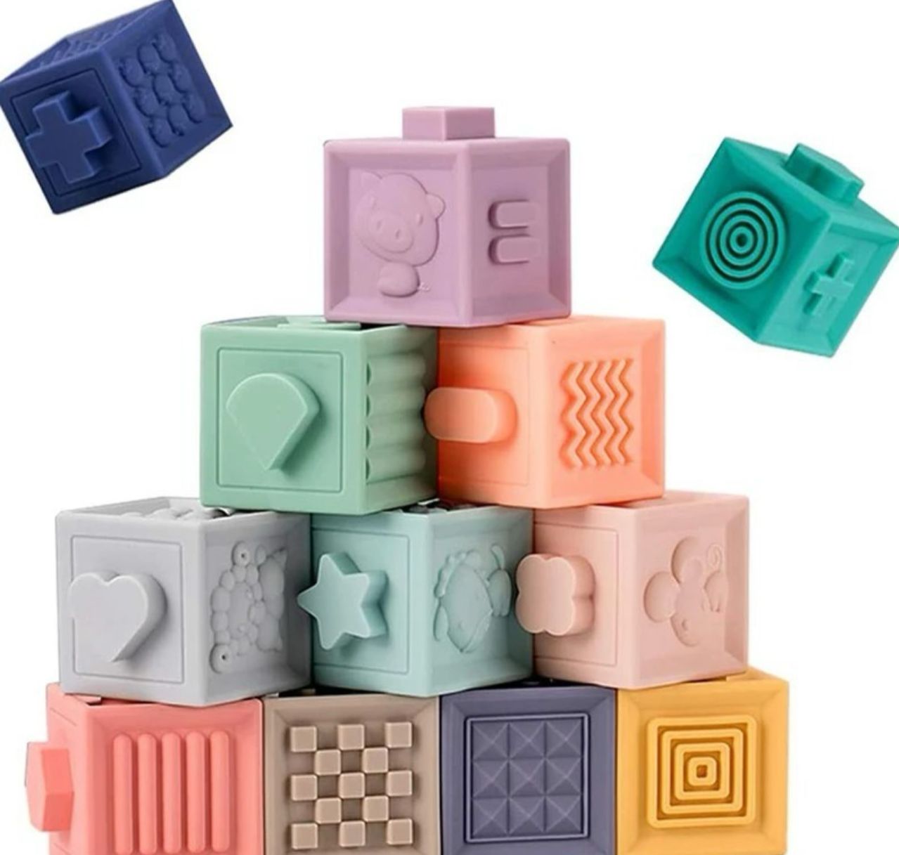 Cubo Mordedor O Bloques Sensoriales Para Bebé 12 Unidades