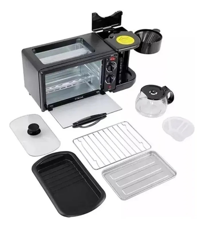 Máquina De Desayuno Horno Cafetera 3 En 1 Plancha Tostador