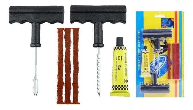 Kit de parches de reparación de neumáticos para automóviles y bicicletas con fideos